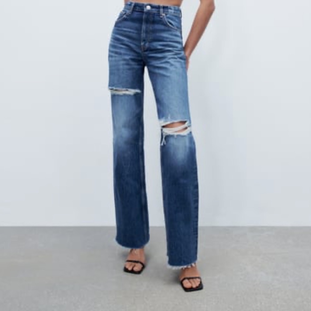 Zara NWT ripped wide leg jeans